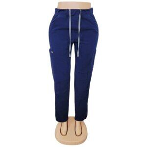 Figs Women's Navy Axim Drawstring Straight Leg Cargo Scrub Pants Size M